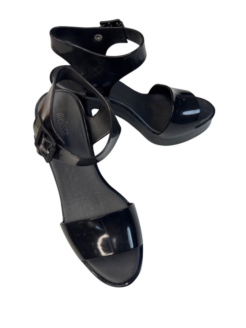 Melissa Black High-Heel Platform Sandals With Adjustable Straps Size 7 Sleek & B